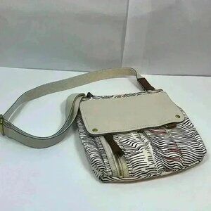 FOSSIL PRINT CANVAS MORGAN TRAVELER CROSSBODY PURSE‎ BAG ADJUSTABLE STRAP
